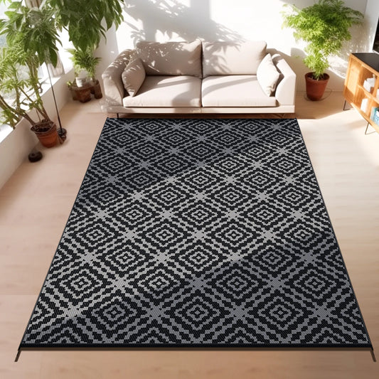BSHAPPLUS Outdoor Rug Boho Geometric Waterproof Patio Carpet