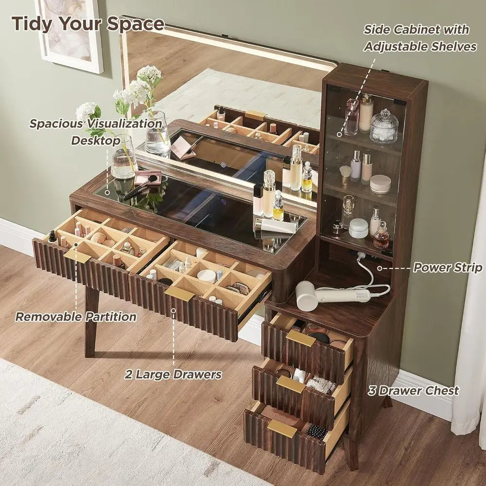 Makeup Vanity Desk With Illuminated Mirror Five Drawer And Charging Station