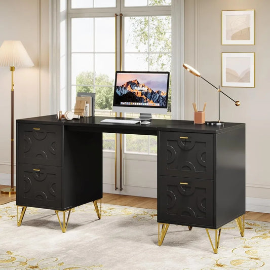 Black 59 Inch Executive Computer Desk With Four Drawers