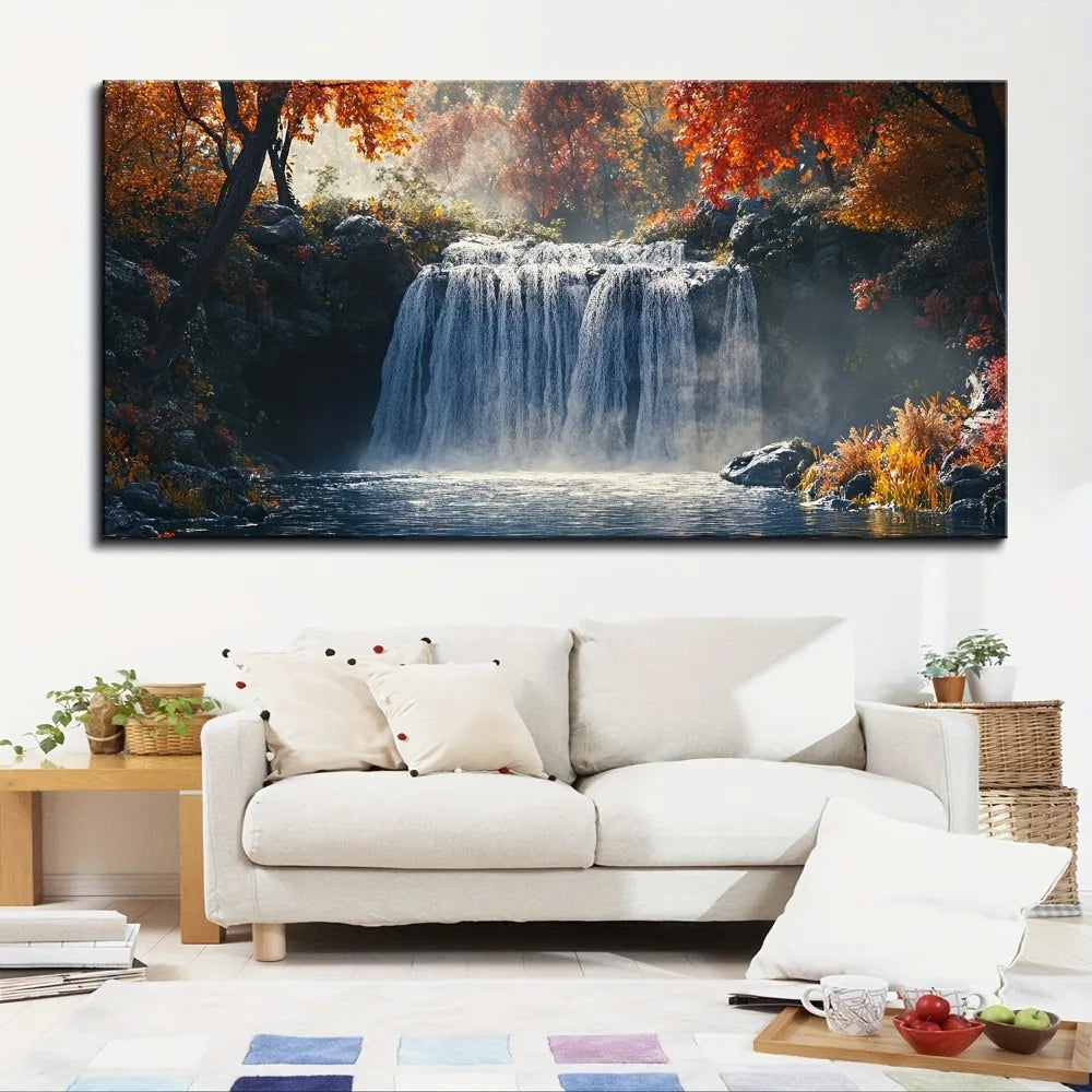 Hignconcerned Pine Wood Frame Wall Art Forest Waterfall