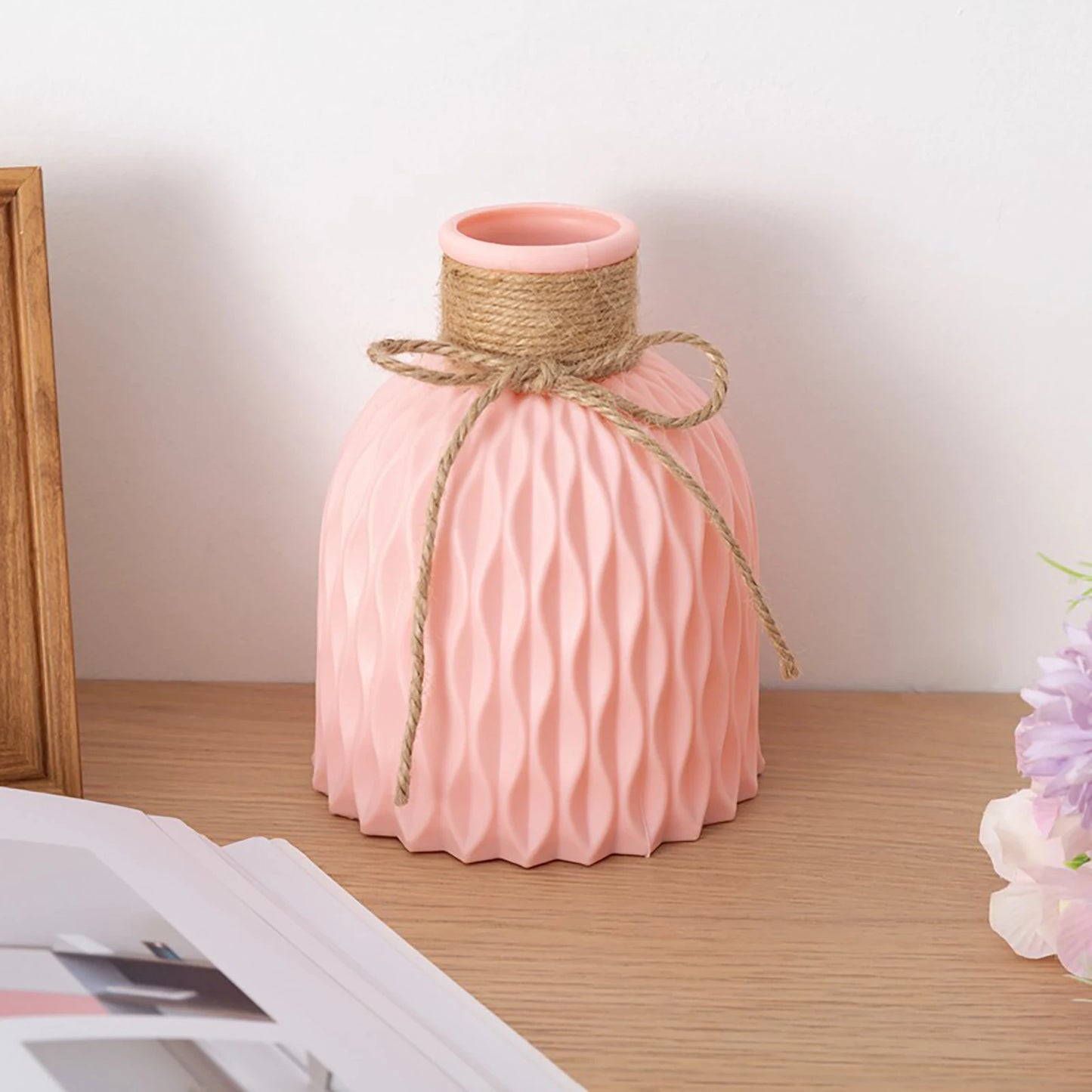 Hignconcerned 3pc Plastic Vases Set Rattan Unbreakable Decor
