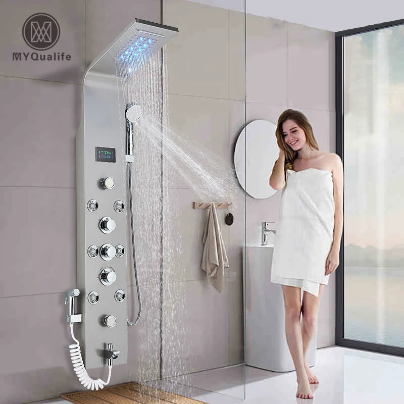 MYQualife LED Rainfall Waterfall Shower Panel System