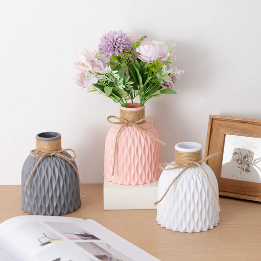 Hignconcerned 3pc Plastic Vases Set Rattan Unbreakable Decor