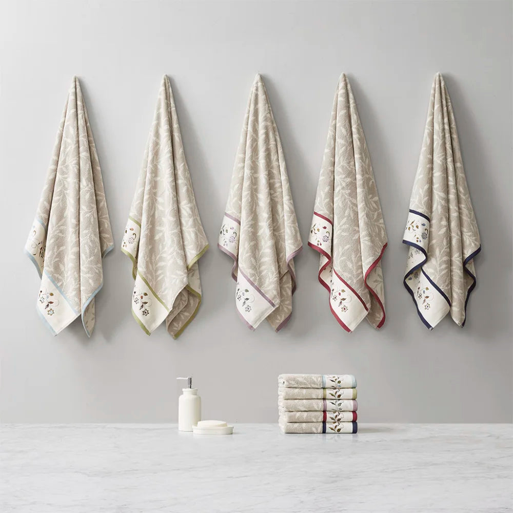 CN Hong Kong Embroidered Cotton Jacquard Towel Set 6 Piece