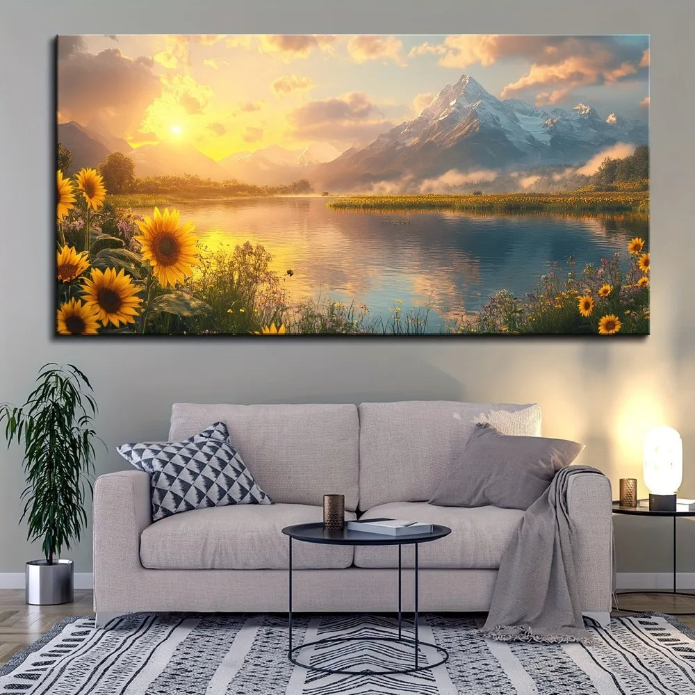 Hign-concerned Sunrise Landscape Floral Painting Pine Frame