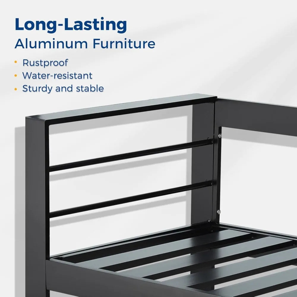 Two Piece Aluminum Patio Armchairs Set Outdoor All Weather Cushions
