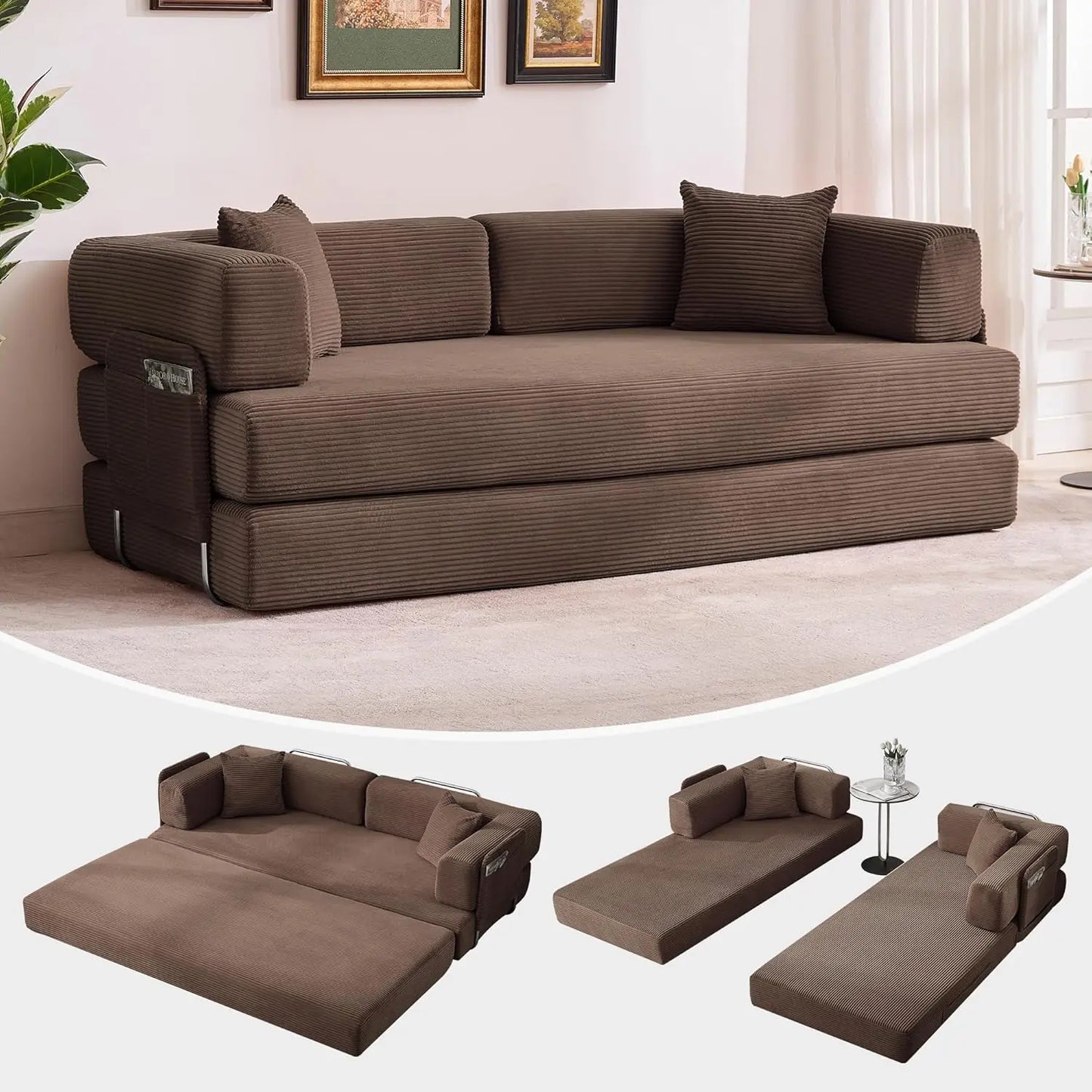 Corduroy Convertible Sleeper Sofa 5 In 1 Fixed Frame