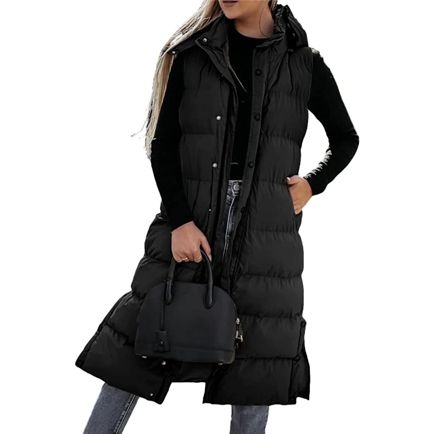 Meihuida Quilted Puffer Vest With Hood Women Winter Jacket