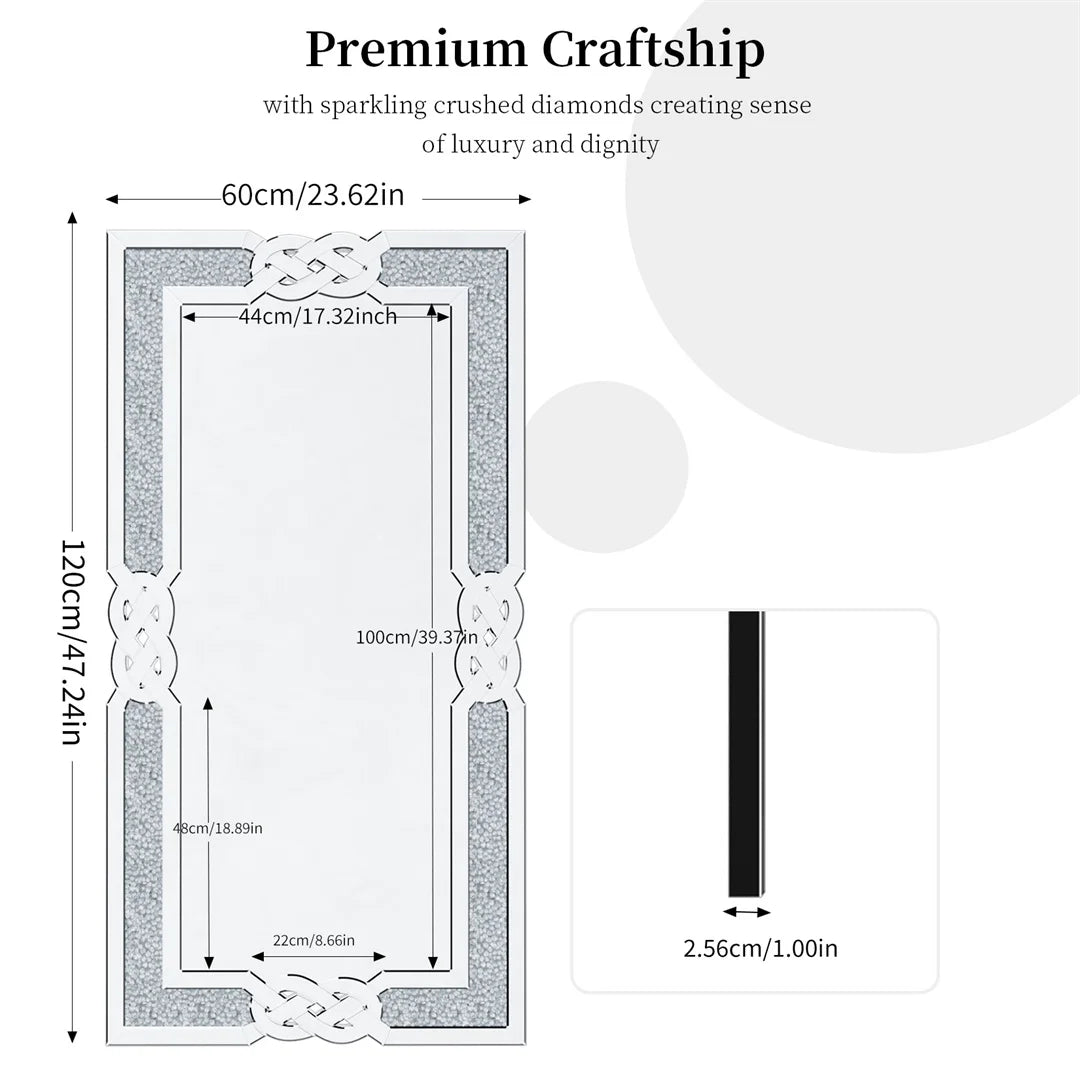 LUVODI Diamond Crushed Wall Mirror Framed Vanity Bathroom