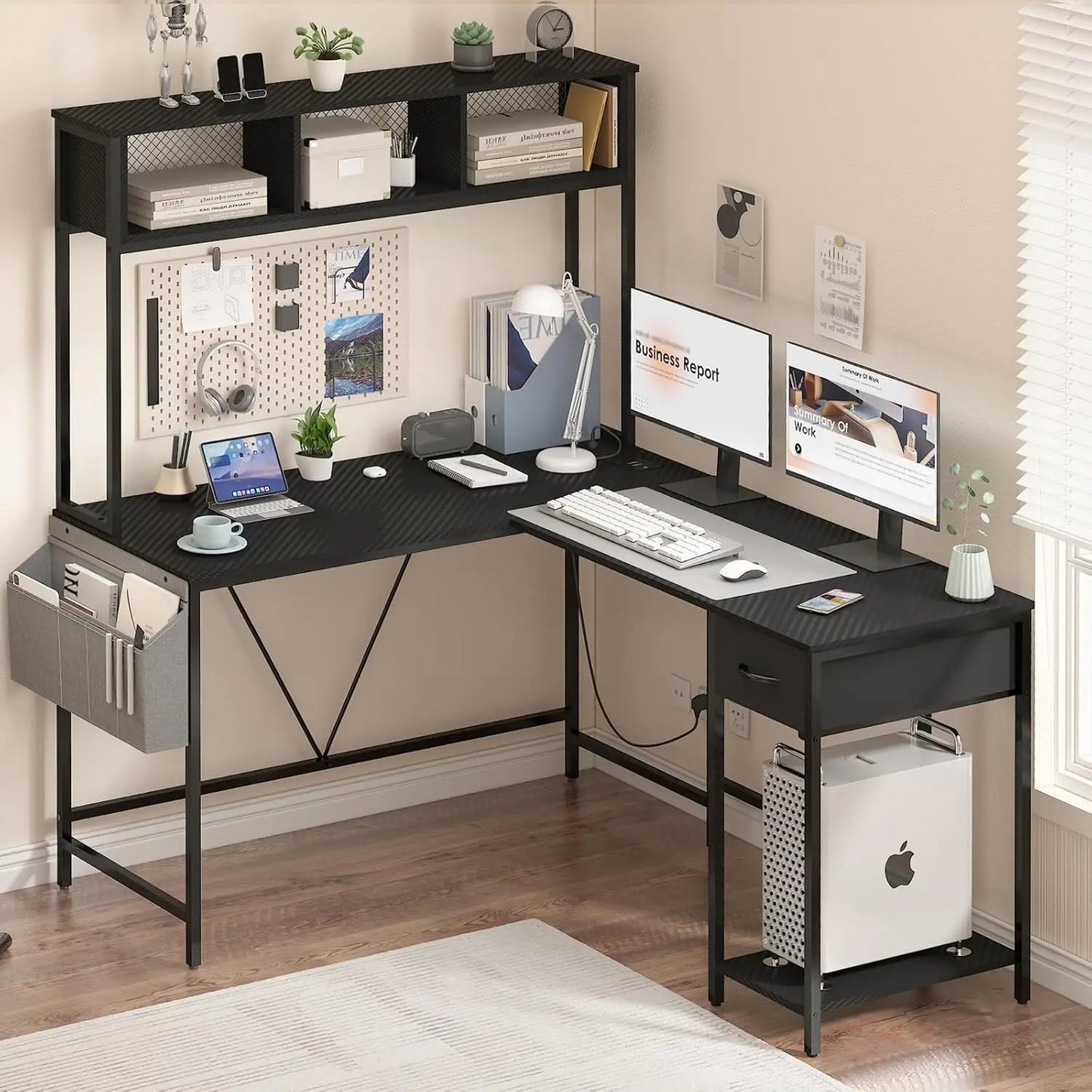 Hign-concerned Chemical L Shaped Gaming Desk With LED Drawer