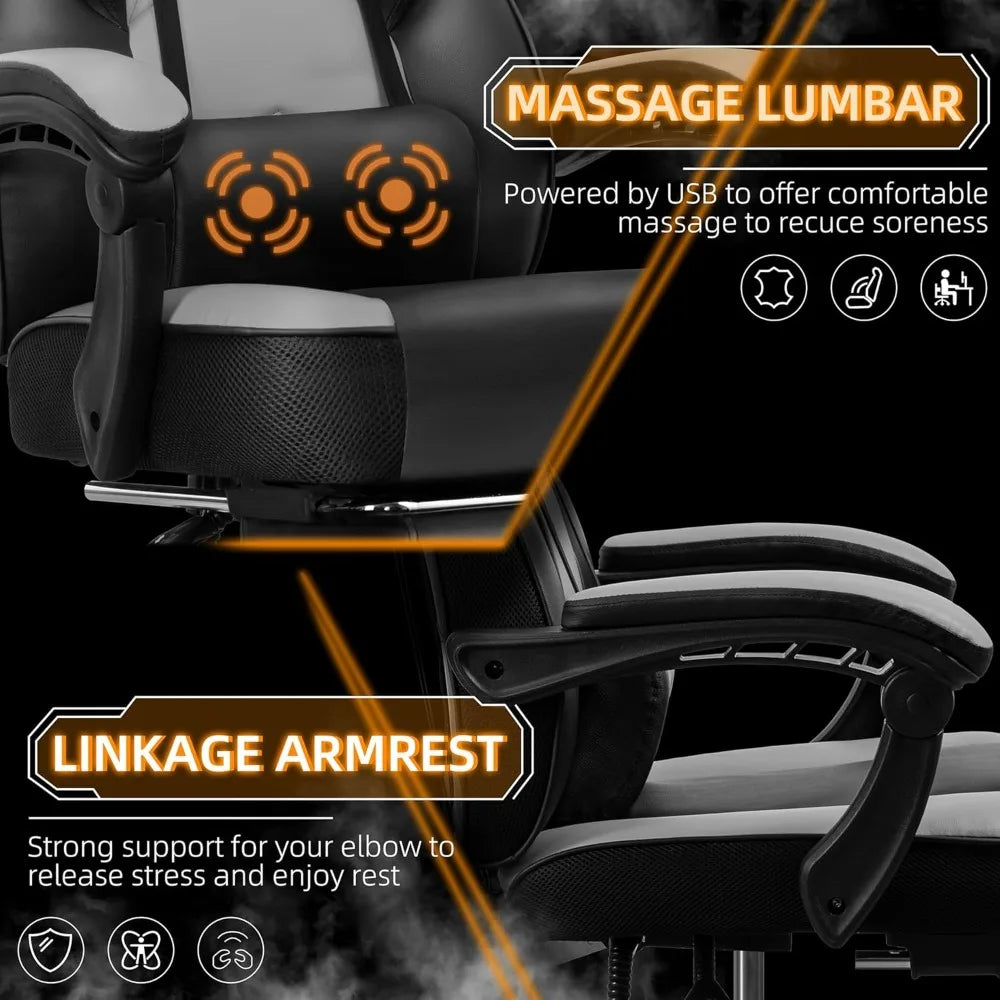 Gaming Chair With Footrest And Massage Lumbar Support