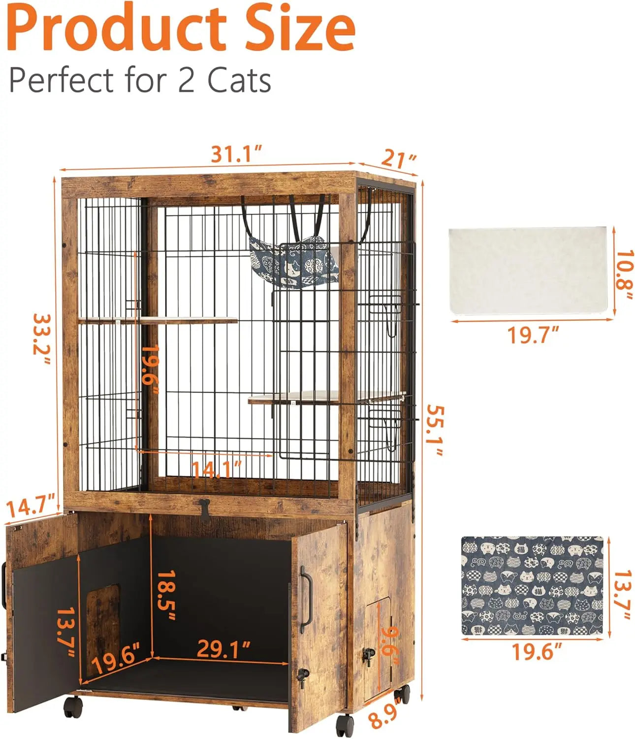 Rustic Indoor Wood Cat Kennel With Hidden Litter Box Enclosure
