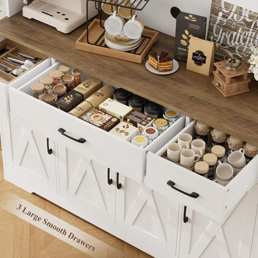 XMSJ Tall Pantry Cabinet With Charging Station And Countertop Storage