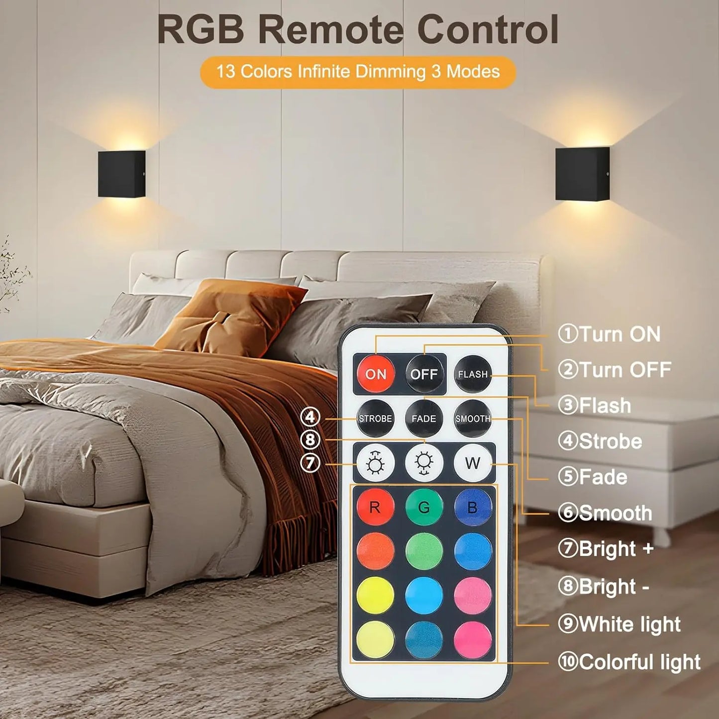 Lightess RGB Battery Operated Wall Sconce With Remote