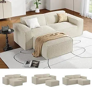 DAFIFY Sectional Corduroy L Shape Chaise Modern Plush