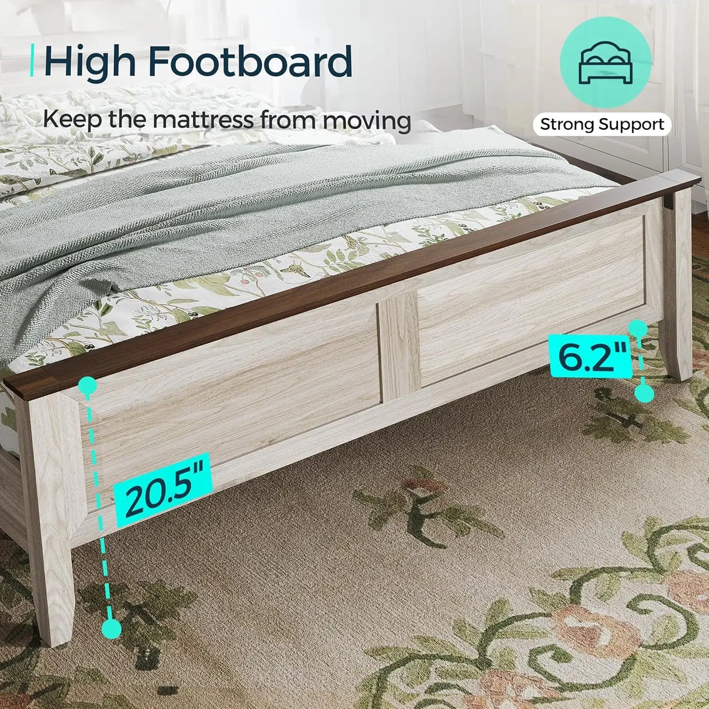 Hignconcerned Farmhouse Wooden Bed Frame With Solid Slats
