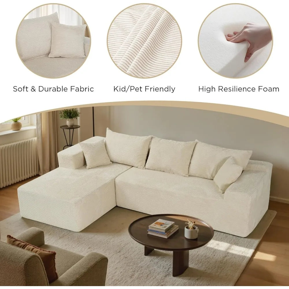 Angduo Cloud Sectional Sofa With L Shaped Chaise Modern Velvet