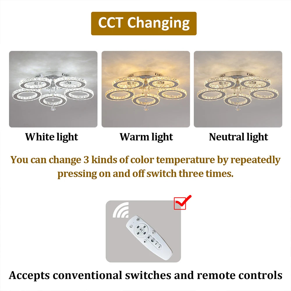 VETRULUS Modern K9 LED Crystal Ceiling Lamp Chandelier Pendant Smart