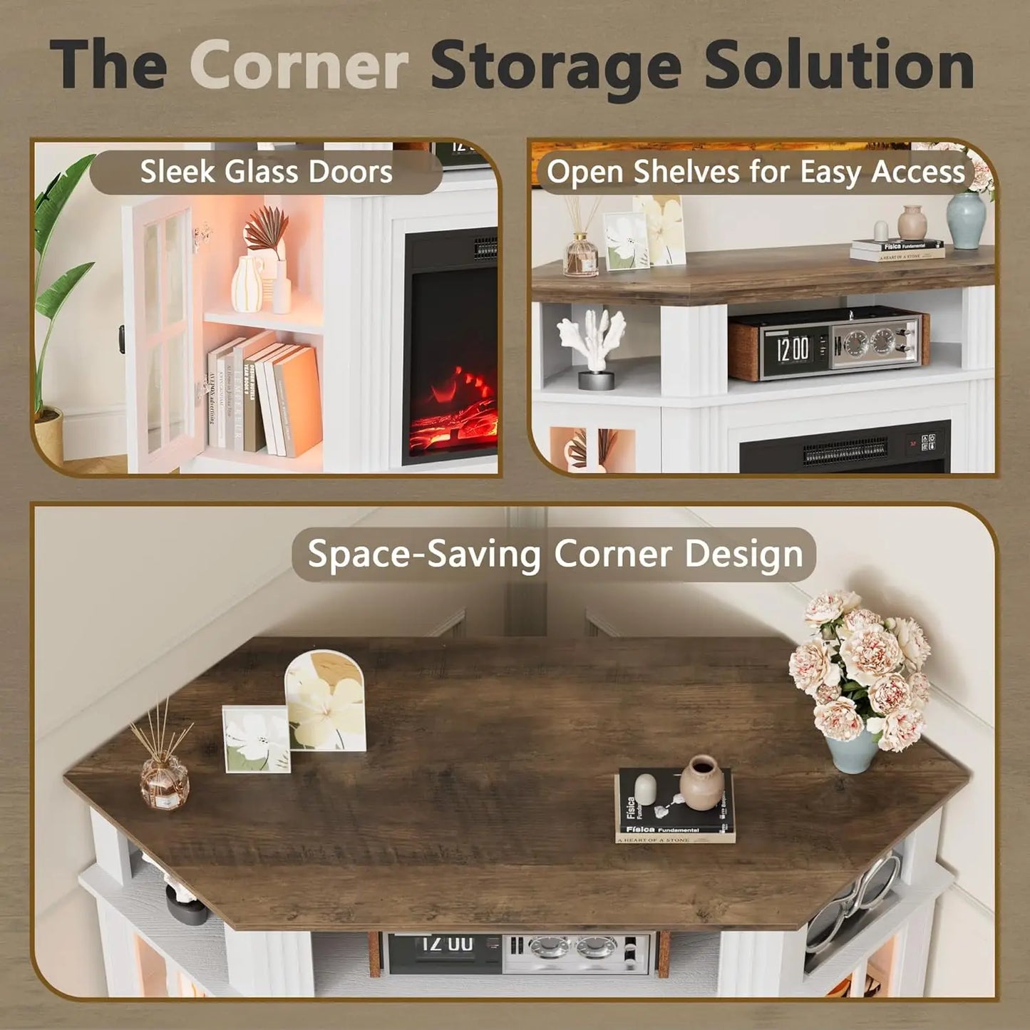 Modern Corner Fireplace TV Stand Entertainment Center With Electric Fireplace