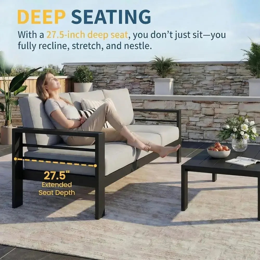 Weather Resistant Oversized Metal Patio Furniture Set With Deep Seating