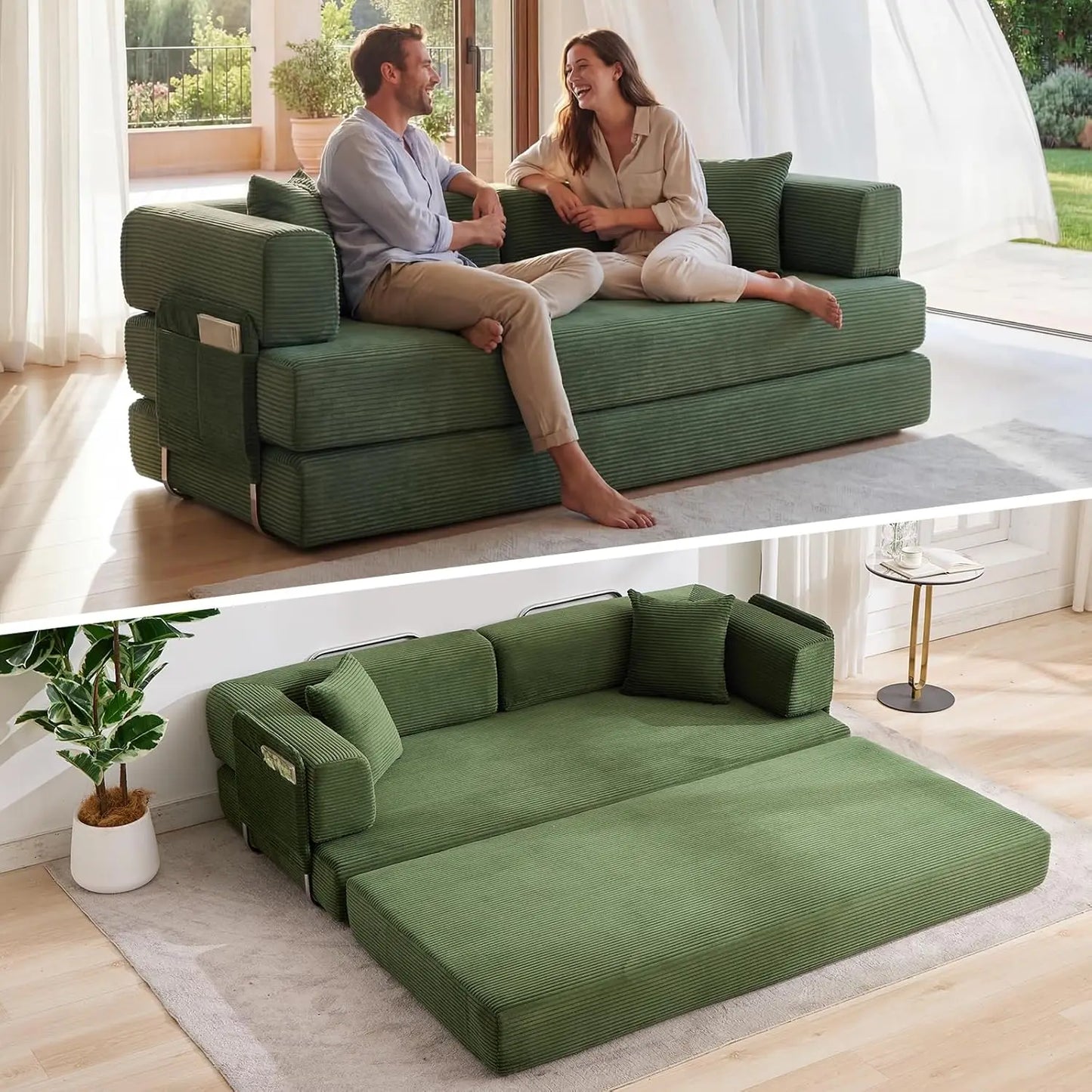 Corduroy Convertible Sleeper Sofa 5 In 1 Fixed Frame
