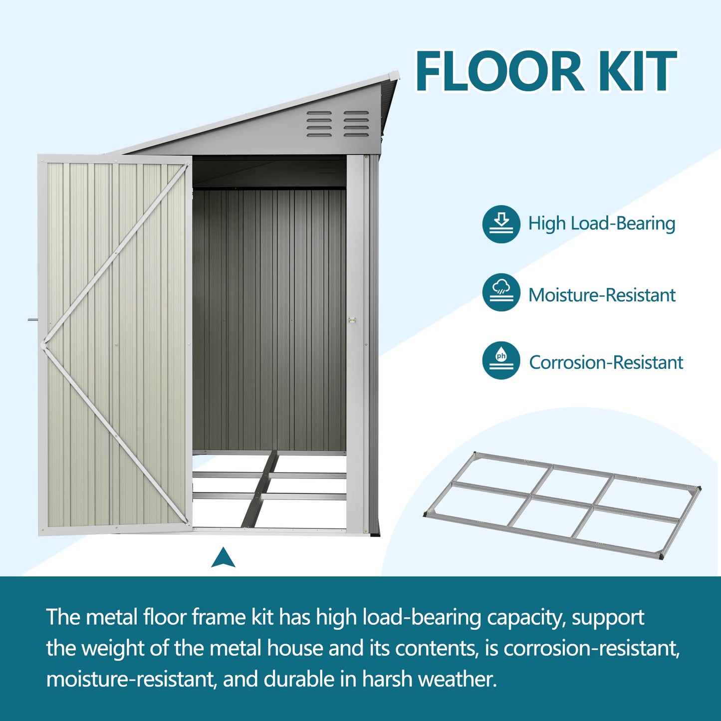 LZBEITEM Galvanized Steel Outdoor Shed Weatherproof Lockable Storage