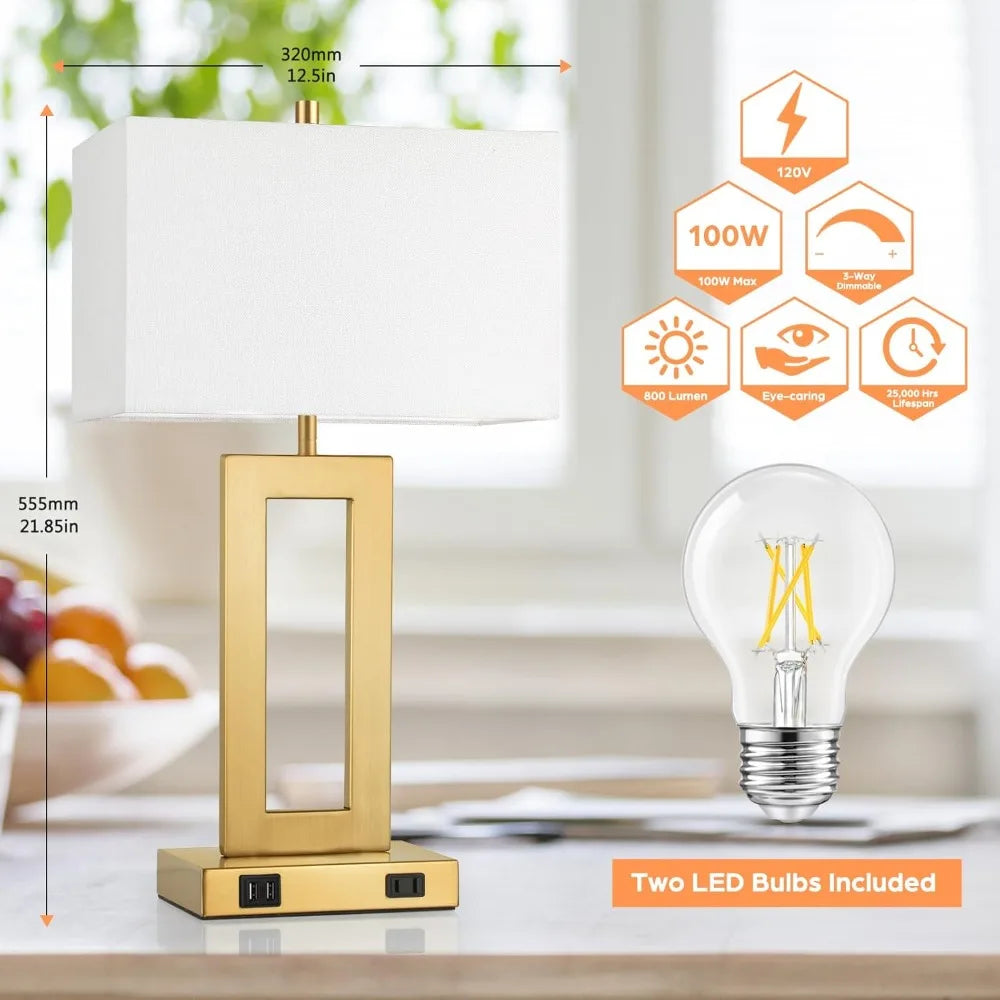 XMSJ Table Lamps Set Of 2 USB Desk Lamps With Outlet