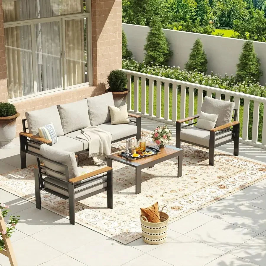 XMSJ Aluminum Patio Furniture Set Five Seat Outdoor Sectional Washable Cushions