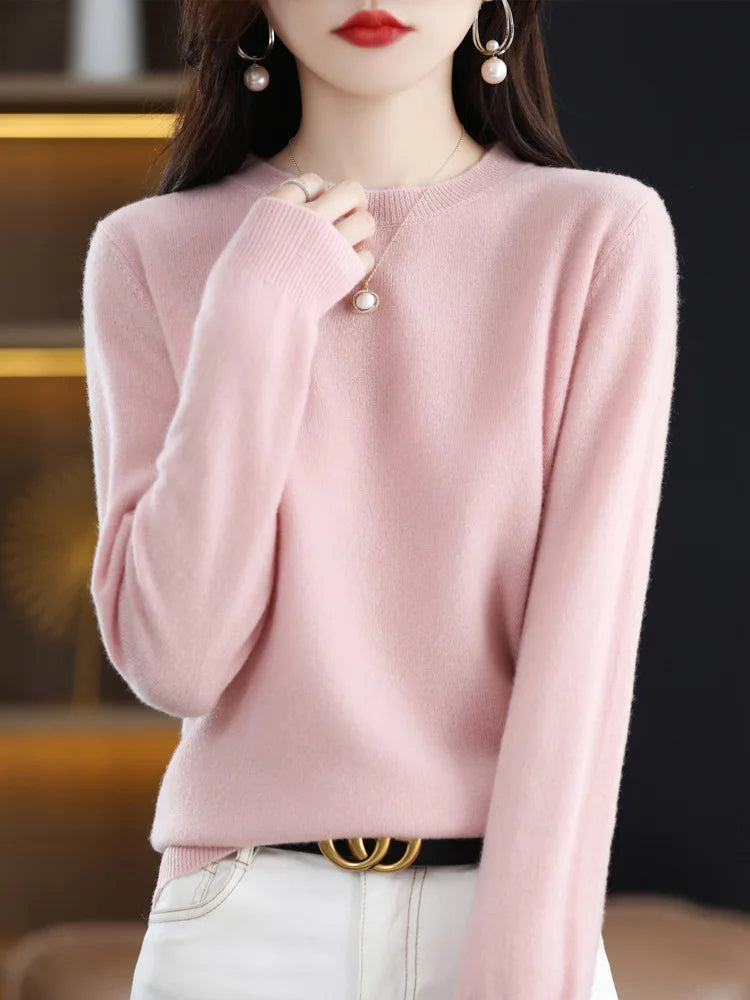 Addonee Merino Wool Women O Neck Sweater Long Sleeve