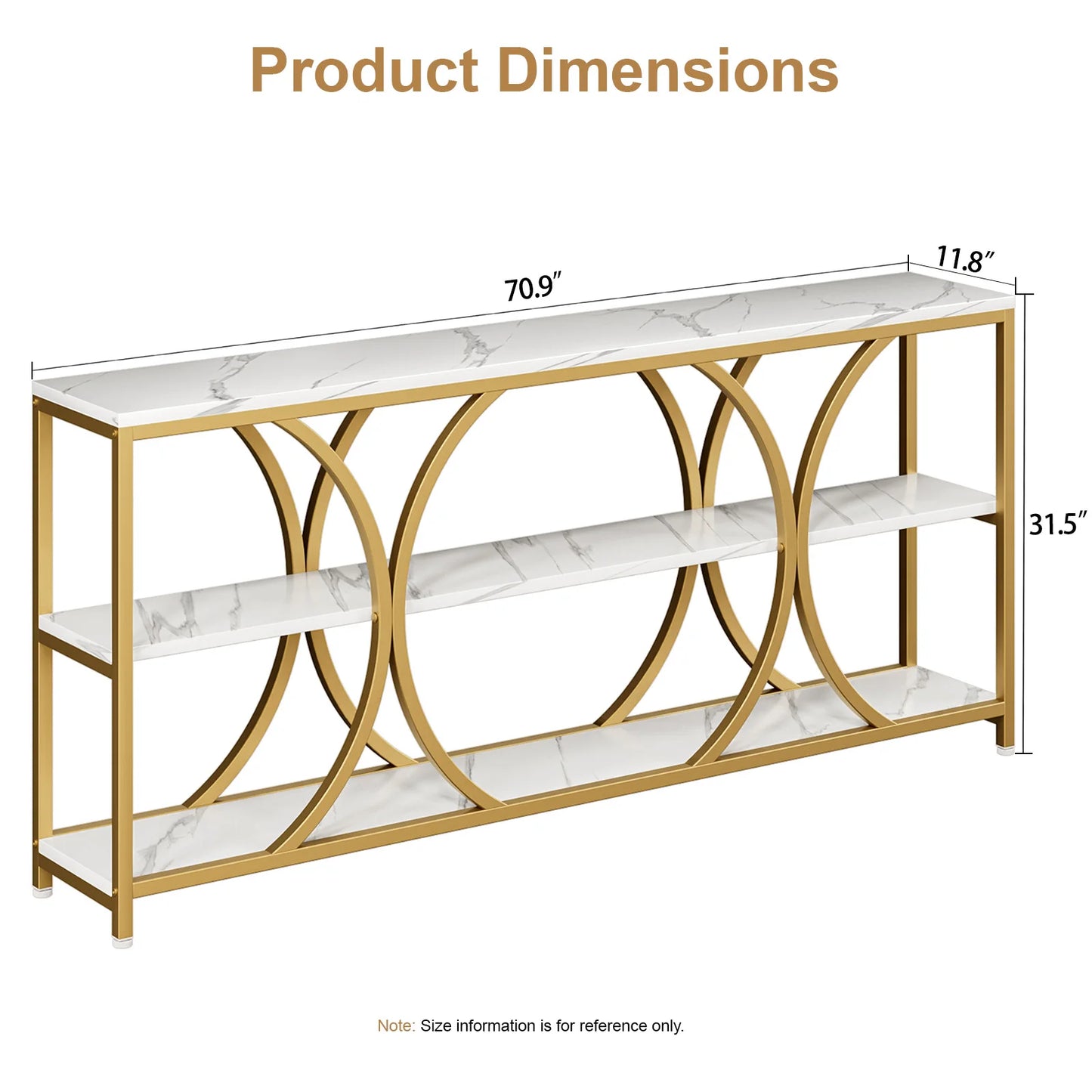 Modern Console Table With Three Tier Storage Shelves Entryway