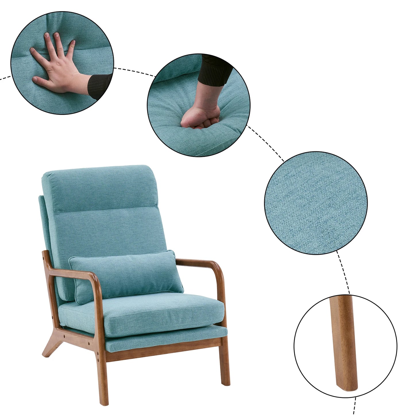 FCH High Back Solid Wood Chair With Linen Upholstery Iron Frame