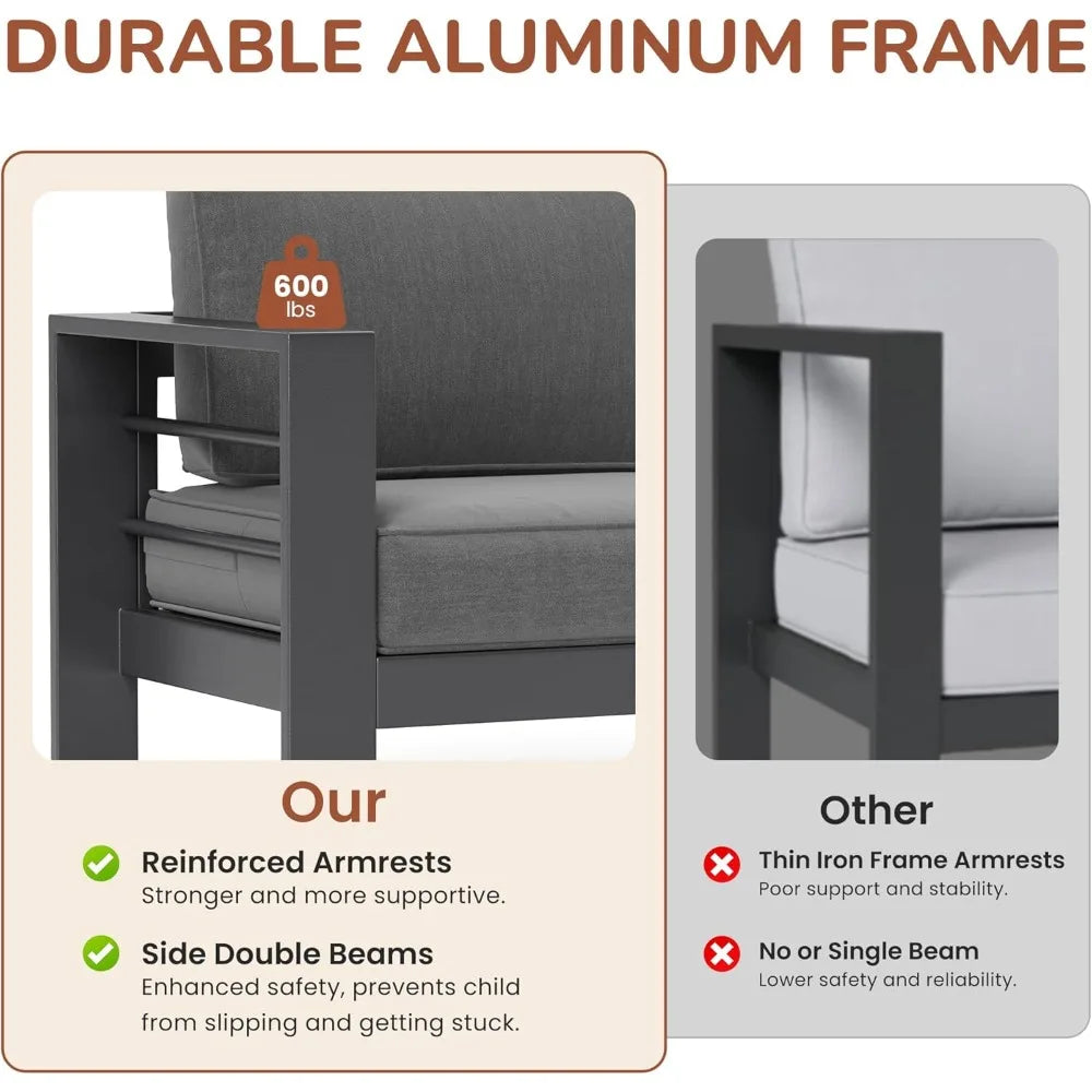 Aluminum Outdoor Patio Furniture Set Seven Seat Modern Conversation