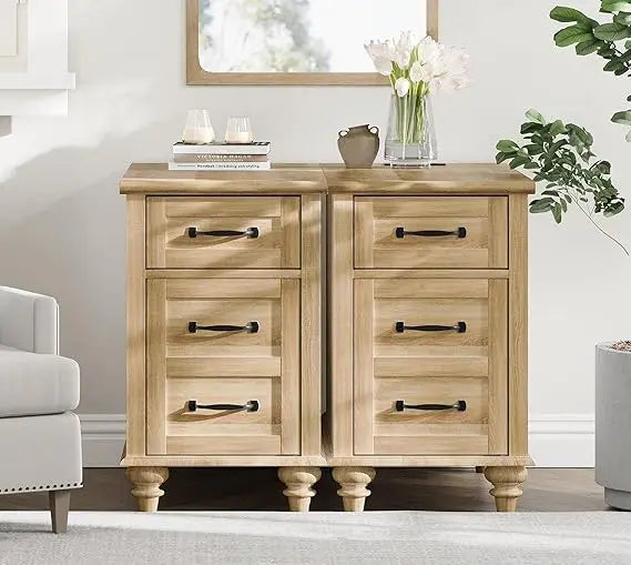 Set of 2 Farmhouse End Tables With Charging Station Drawer