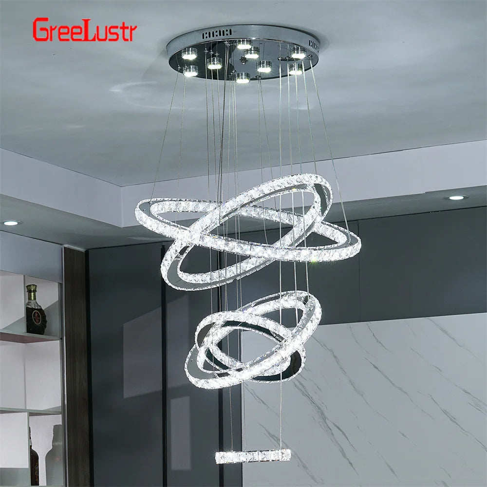 GreeLustr Modern Crystal Chrome Led Pendant Light Chandelier