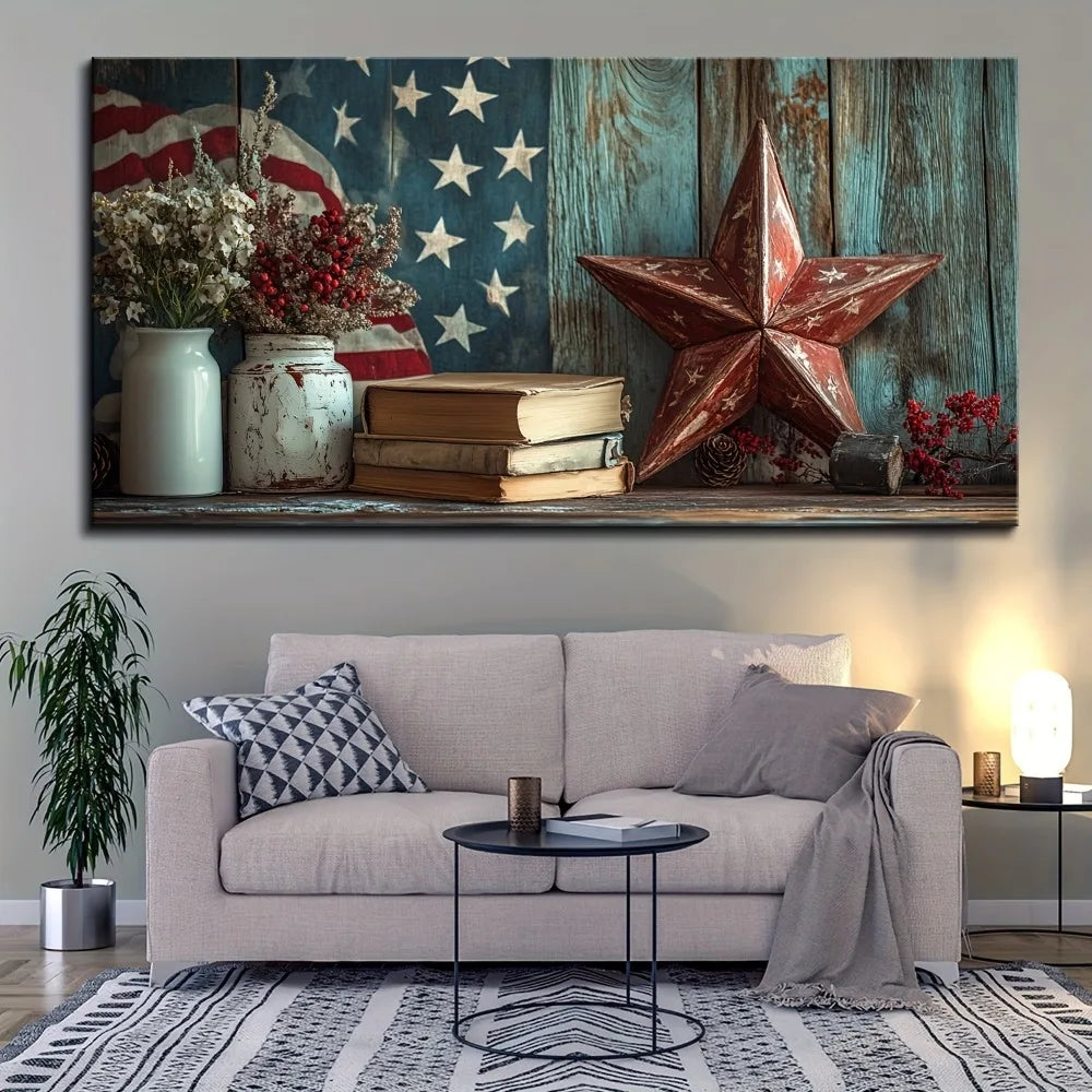 Hign-concerned American Flag Pine Frame Patriotic Posters