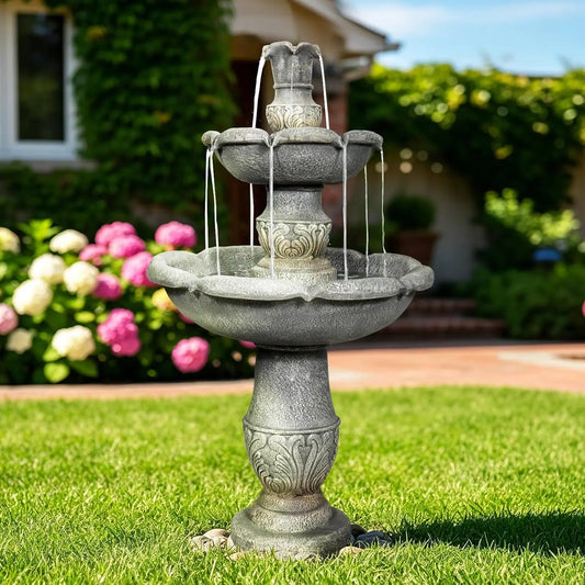 Outdoor Water Fountain 3 Tier Cascading Fiber Reinforced Concrete
