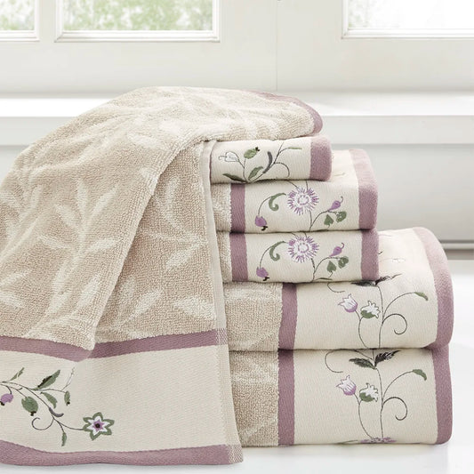 CN Hong Kong Embroidered Cotton Jacquard Towel Set 6 Piece