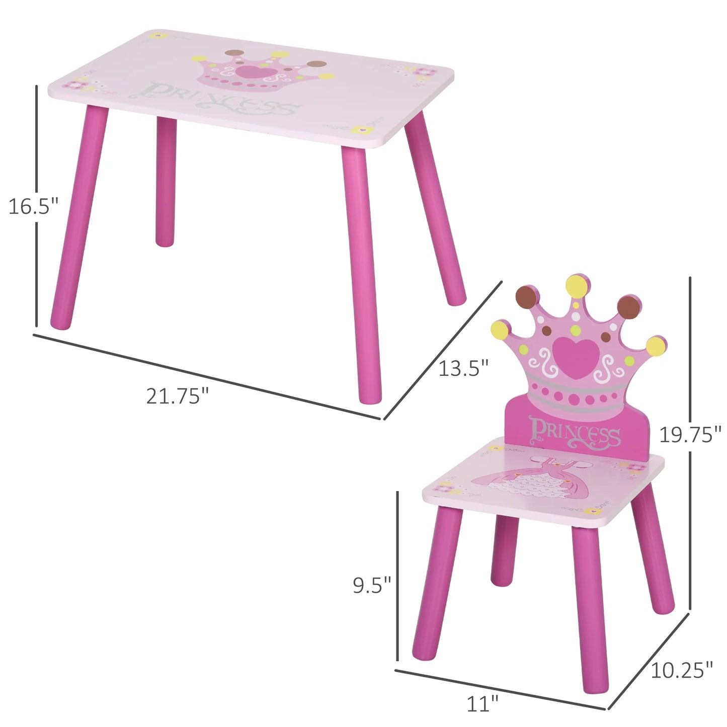 QABAH Triple Piece Collection Children's Wood Table Seat Crown Pattern