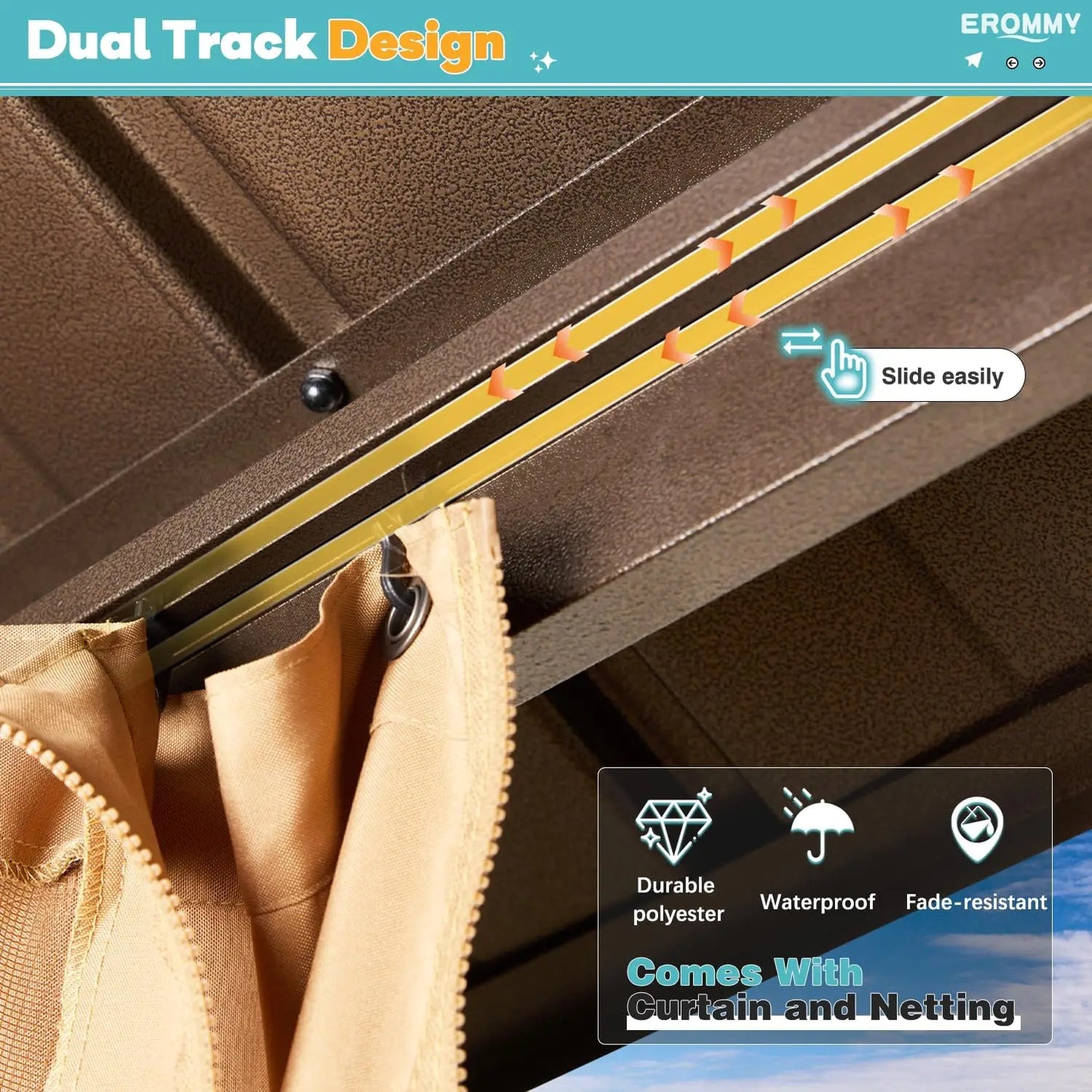 XMSJ Hardtop Gazebo Aluminum Frame With Galvanized Steel Double Roof