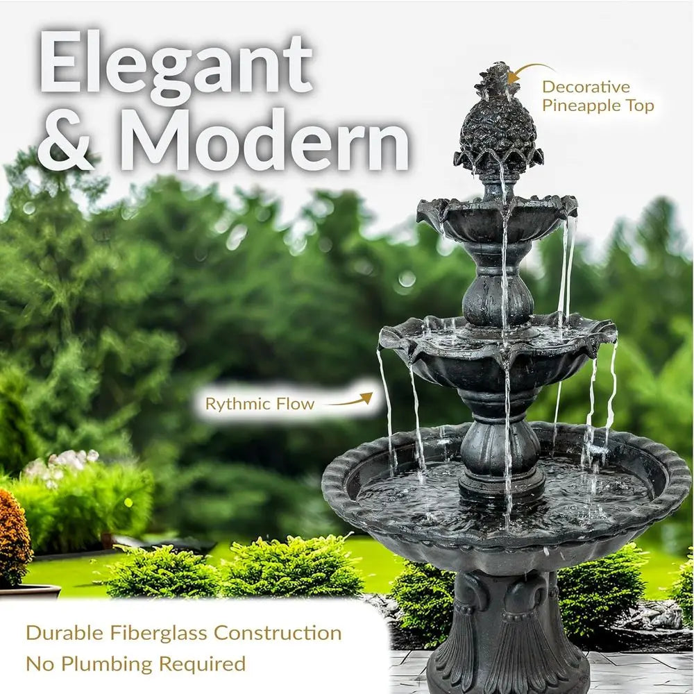 Three Tier Electric Water Fountain With Pine Topper For Garden