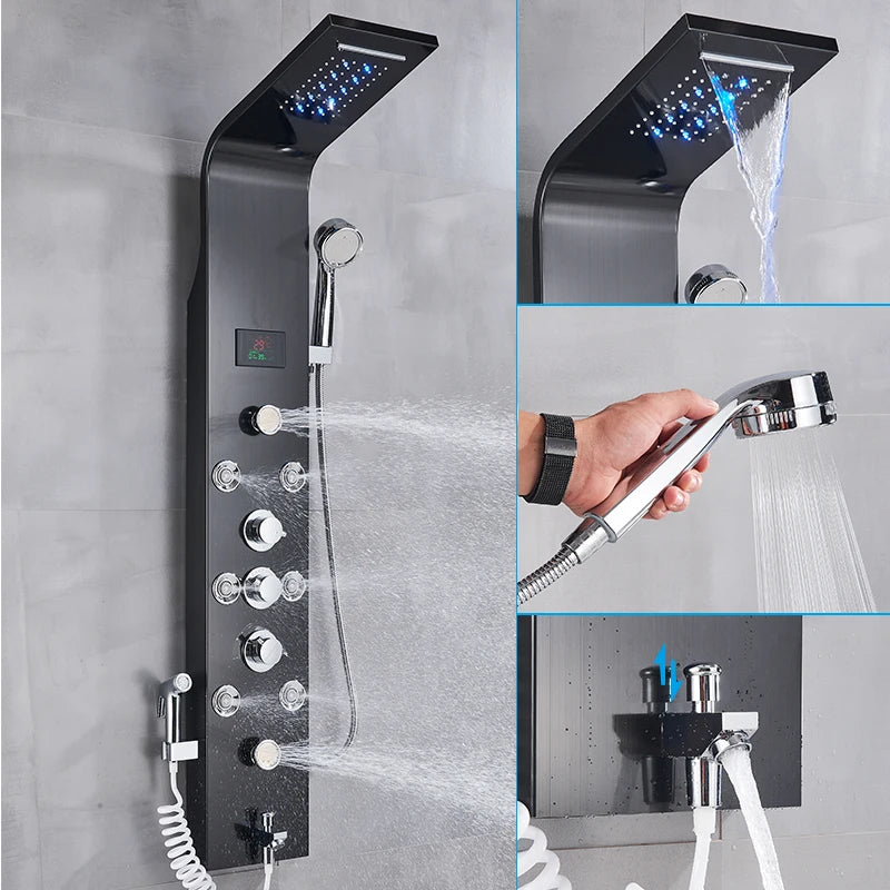 MYQualife LED Rainfall Waterfall Shower Panel System