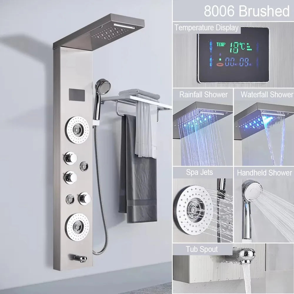MYQualife LED Rainfall Waterfall Shower Panel System