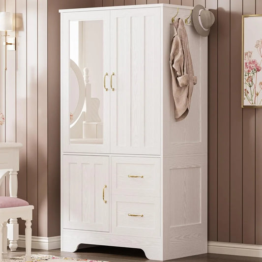 Wardrobe Closet With Mirror Doors Drawers Shelves Armoire