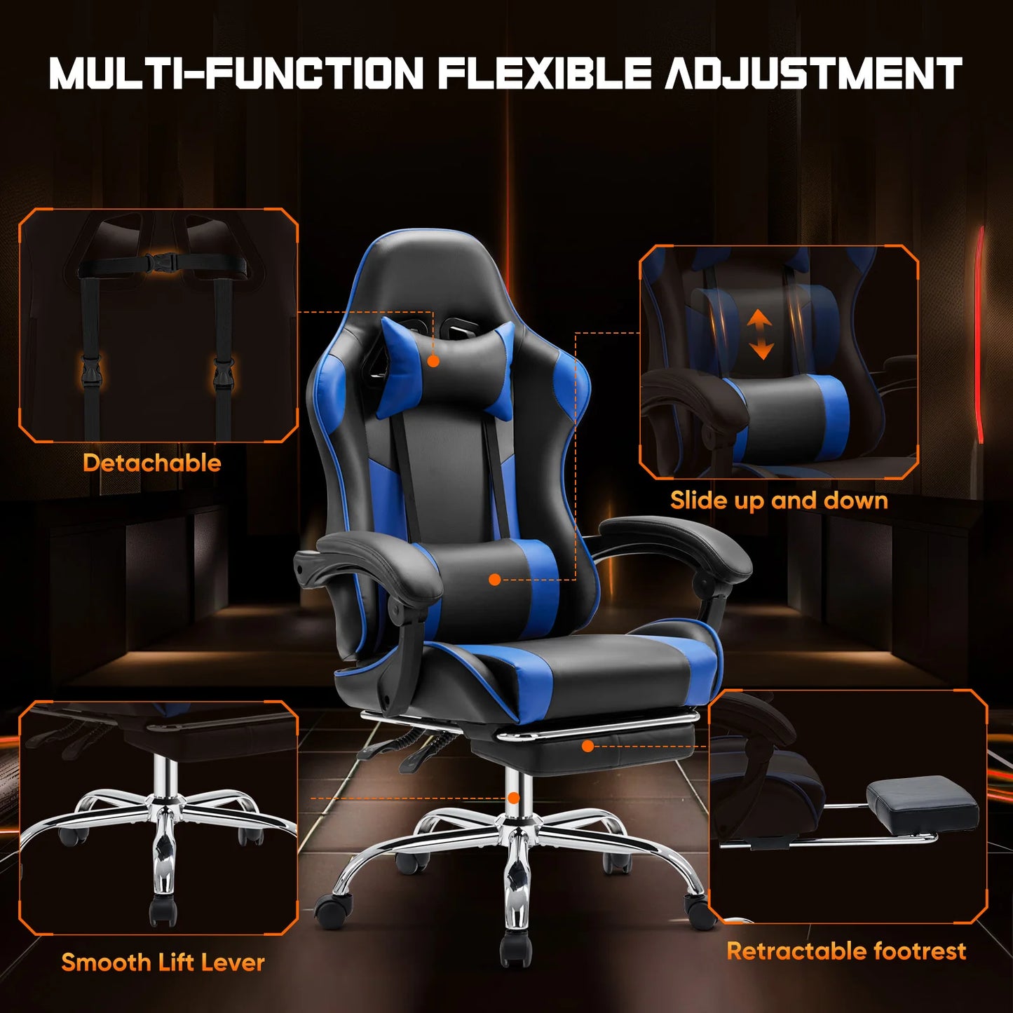 JHK Ergonomic Racing Gaming Chair With Headrest And Lumbar Support