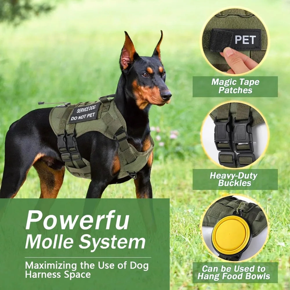 No Pull Tactical Dog Harness Molle Vest Set Leash Harness For Service Dogs Adjustable Outdoor
