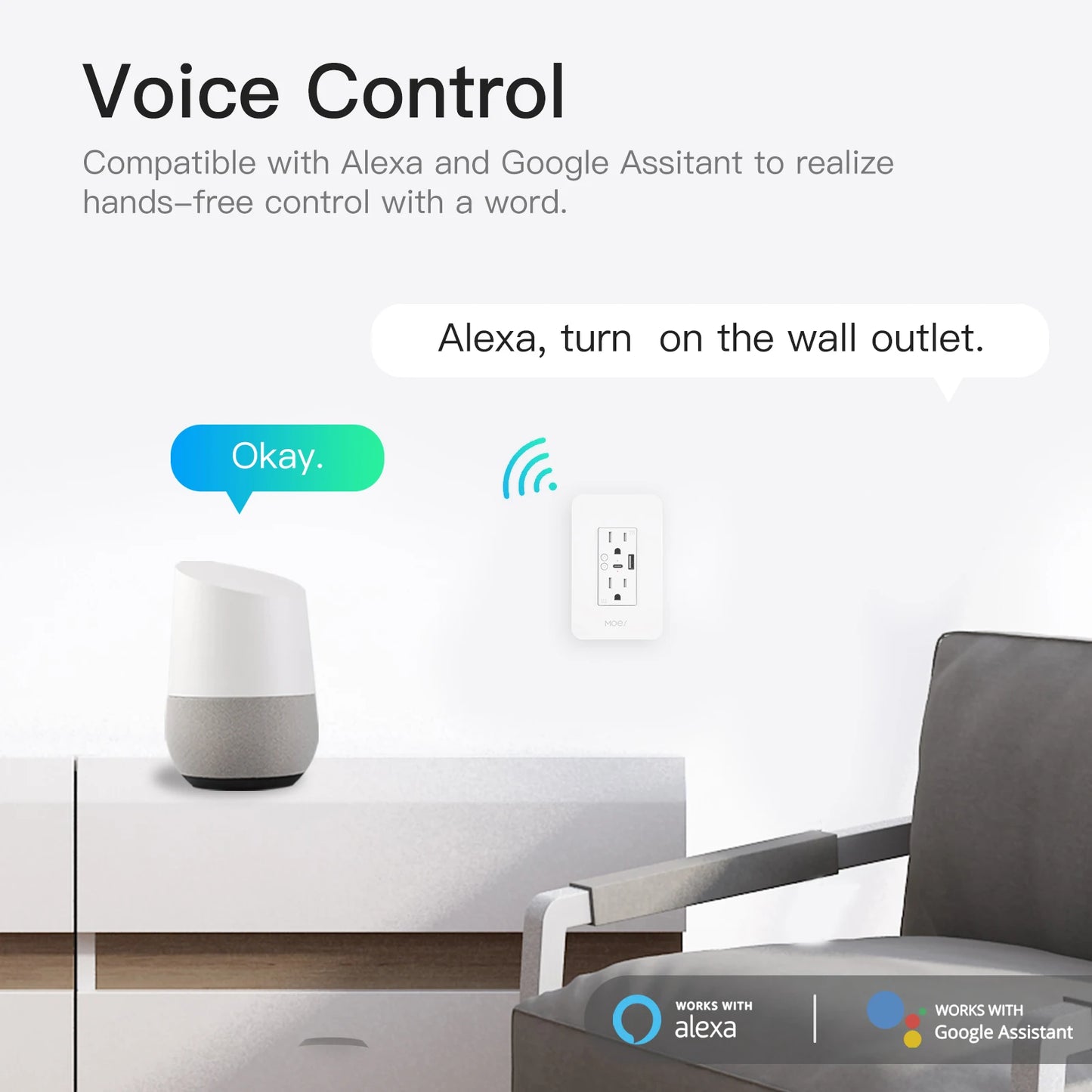 MOES WiFi Smart Wall Socket With USB Type C Alexa