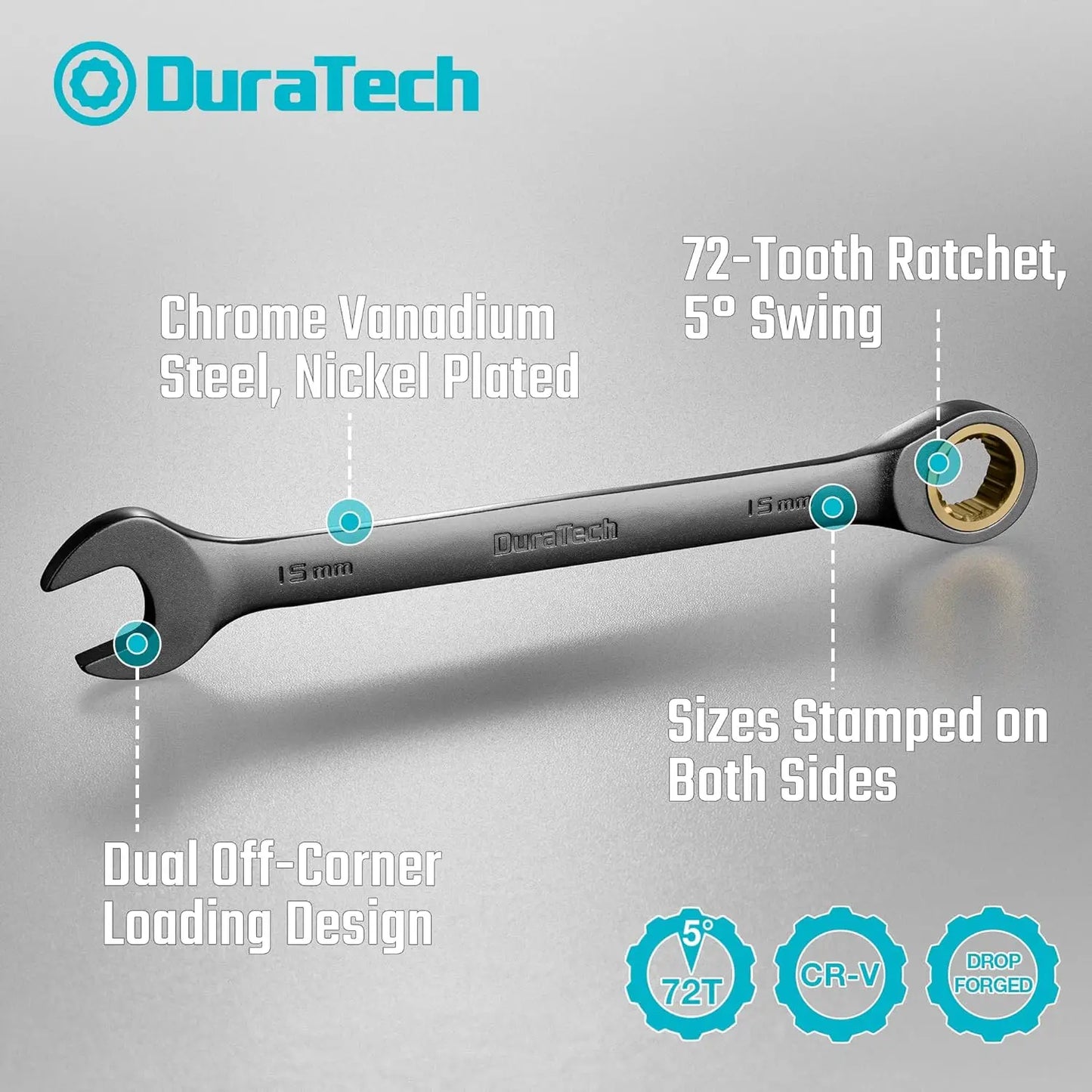 Anti-Slip Ratcheting Wrench Set 22-Piece Metric and SAE CRV Steel