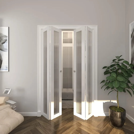 XUYUAN Closet Door Full Lite Reeded Glass Bifold Doors