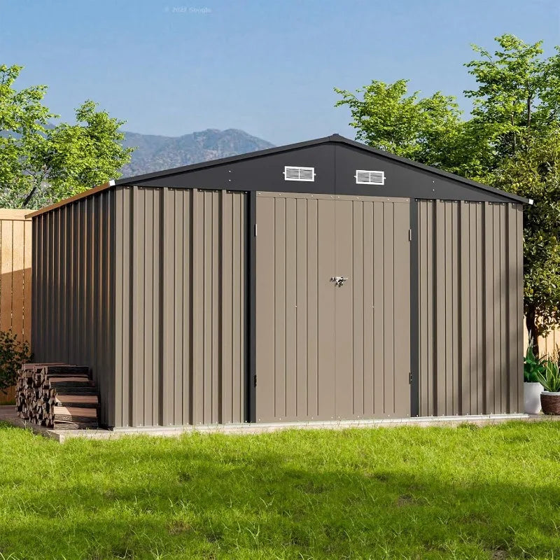 Outdoor Steel Storage Shed With Lockable Doors For Tools
