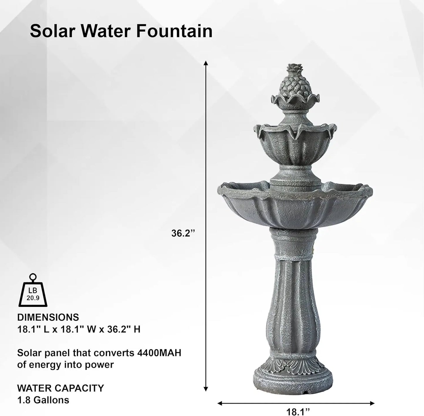 Solar Powered 2 Tier Outdoor Resin Fountain With Solar Pump